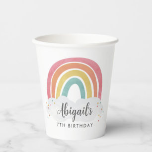 Colourful Rainbow Calligraphy Kids Birthday Paper Cups