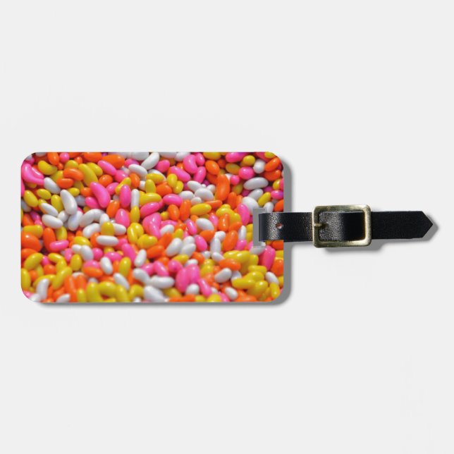 Colourful rainbow candy jelly bean confectionery luggage tag (Front Horizontal)