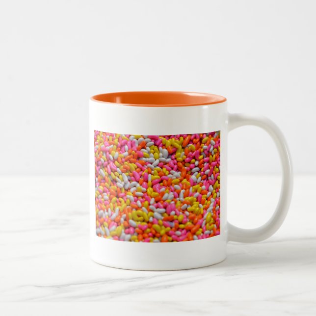 Colourful rainbow candy jelly bean confectionery Two-Tone coffee mug (Right)