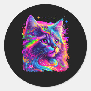 Colourful Rainbow Cat Graphic Classic Round Sticker
