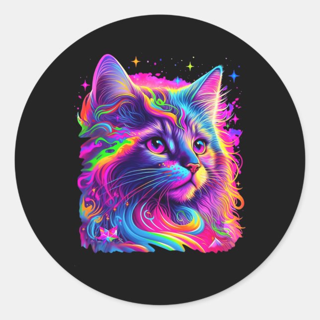 Colourful Rainbow Cat Graphic  Classic Round Sticker (Front)