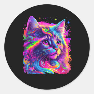 Colourful Rainbow Cat Graphic Classic Round Sticker