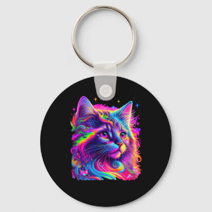 Colourful Rainbow Cat Graphic Key Ring