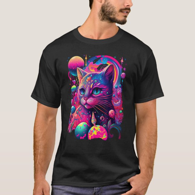 Colourful Rainbow Cat Graphic T-Shirt (Front)