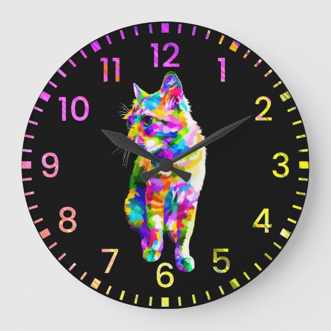 Colourful • Rainbow Cat • Wall Clock (Front)