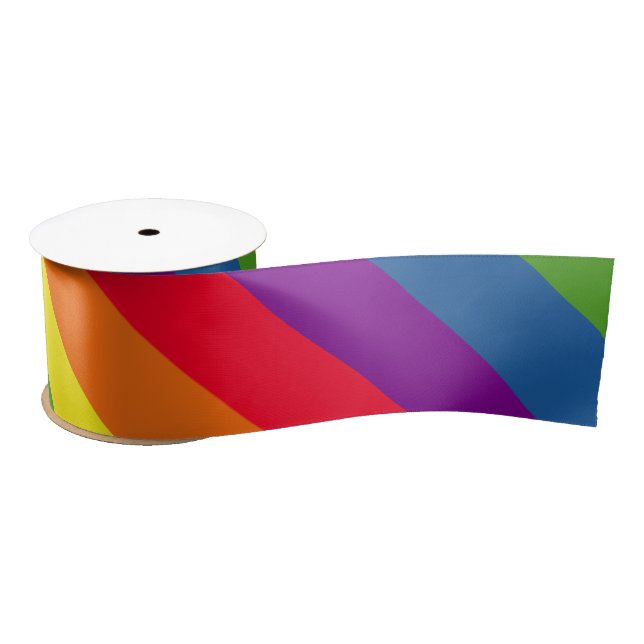 Colourful Rainbow Celebration Diagonal Stripes Satin Ribbon (Spool)