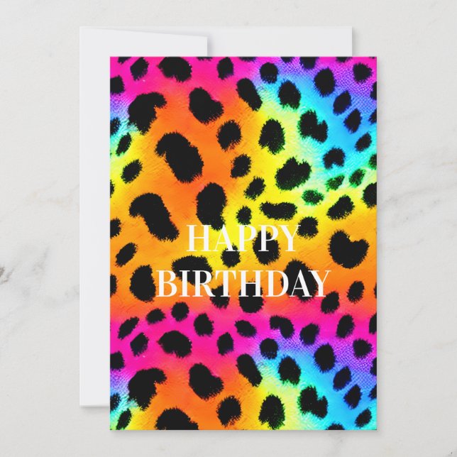 Colourful Rainbow Cheetah  Holiday Card (Front)