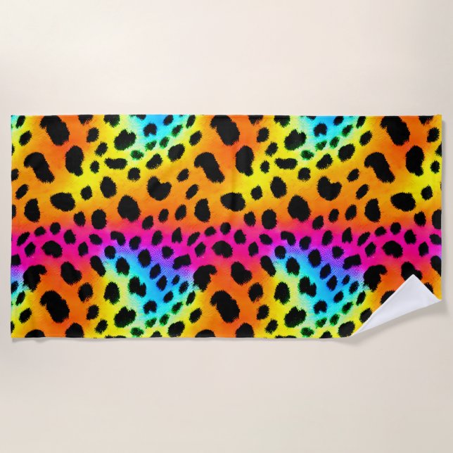 Colourful Rainbow Cheetah Seamless Pattern  Beach Towel (Front)