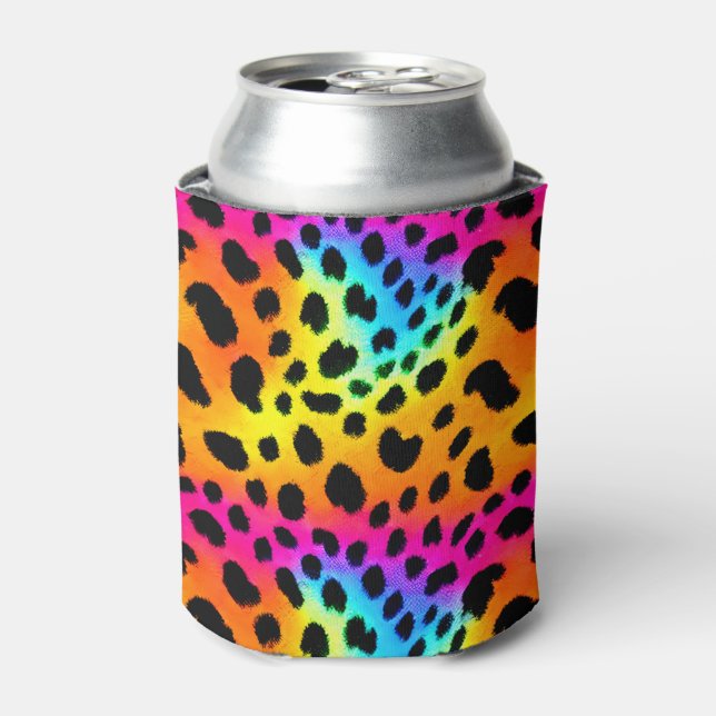 Colourful Rainbow Cheetah Seamless Pattern  Can Cooler (Can Front)