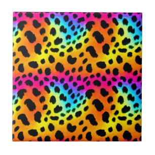 Colourful Rainbow Cheetah Seamless Pattern Ceramic Tile