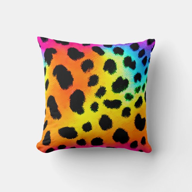 Colourful Rainbow Cheetah Seamless Pattern Cushion (Front)