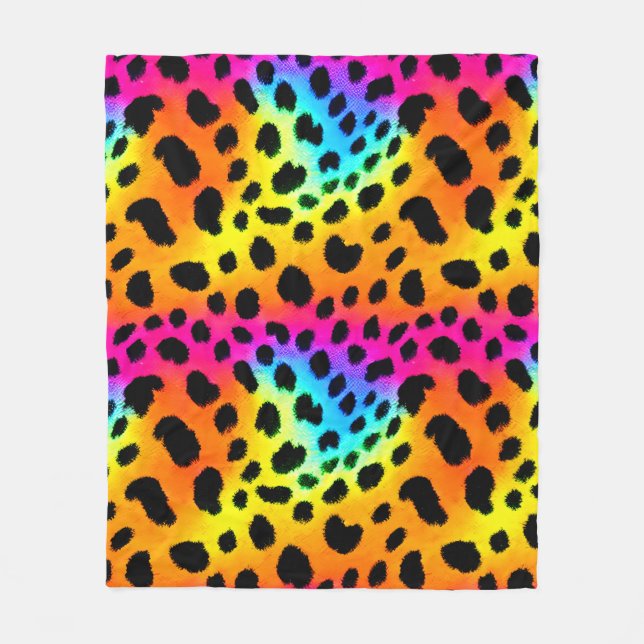 Colourful Rainbow Cheetah Seamless Pattern  Fleece Blanket (Front)