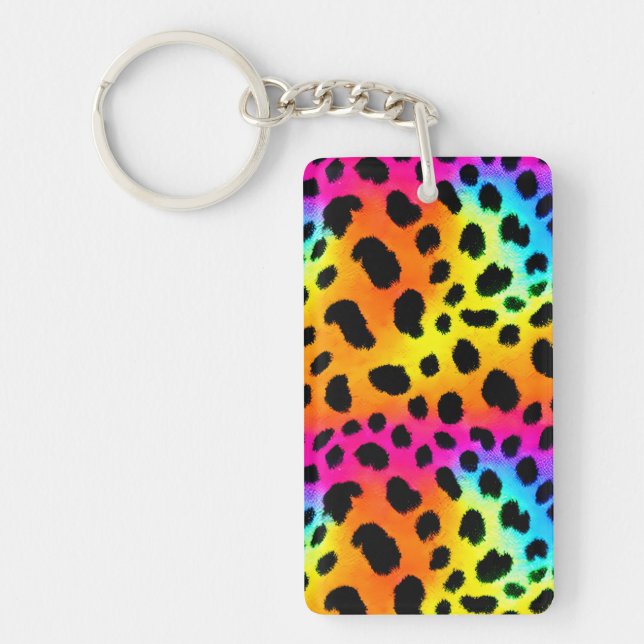 Colourful Rainbow Cheetah Seamless Pattern  Key Ring (Front)
