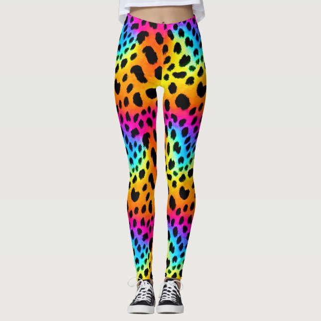Colourful Rainbow Cheetah Seamless Pattern  Leggings (Front)