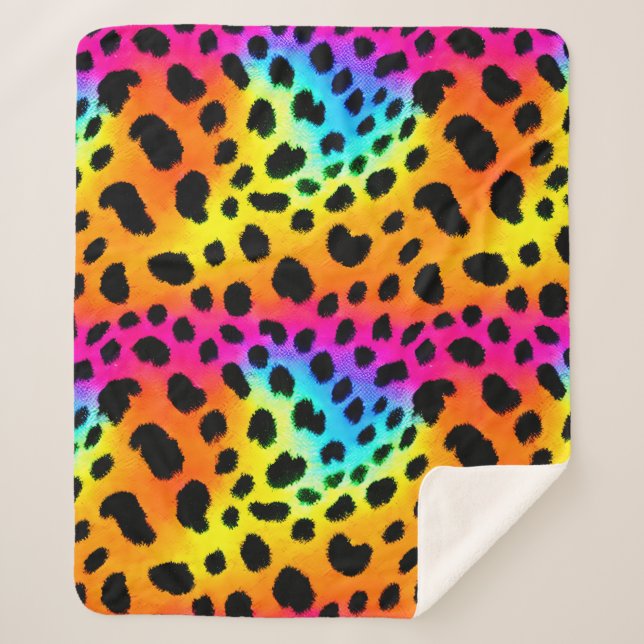 Colourful Rainbow Cheetah Seamless Pattern  Sherpa Blanket (Front)