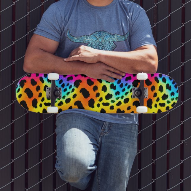 Colourful Rainbow Cheetah Seamless Pattern   Skateboard (Outdoor 3)
