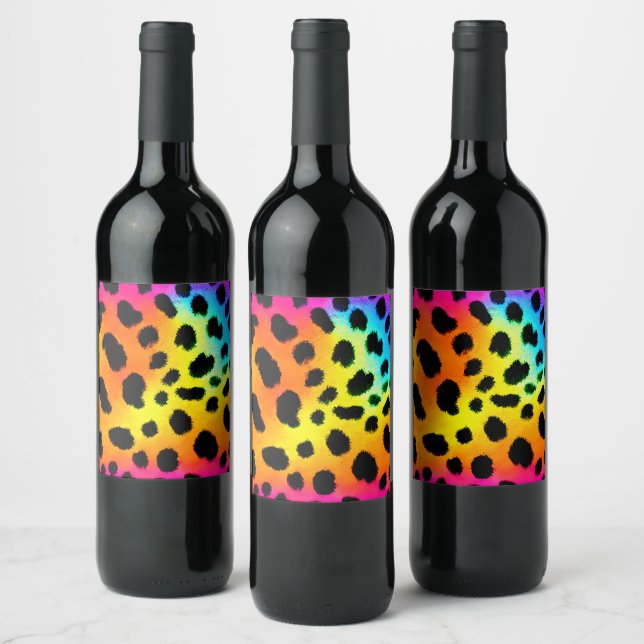 Colourful Rainbow Cheetah Seamless Pattern  Wine Label (Bottles)