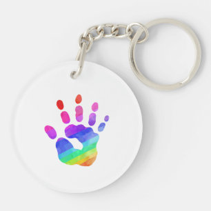 Colourful Rainbow Child Handprint Kids Key Ring