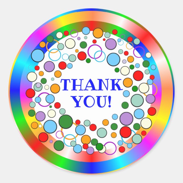 Colourful Rainbow Circles Thank You Classic Round Sticker (Front)