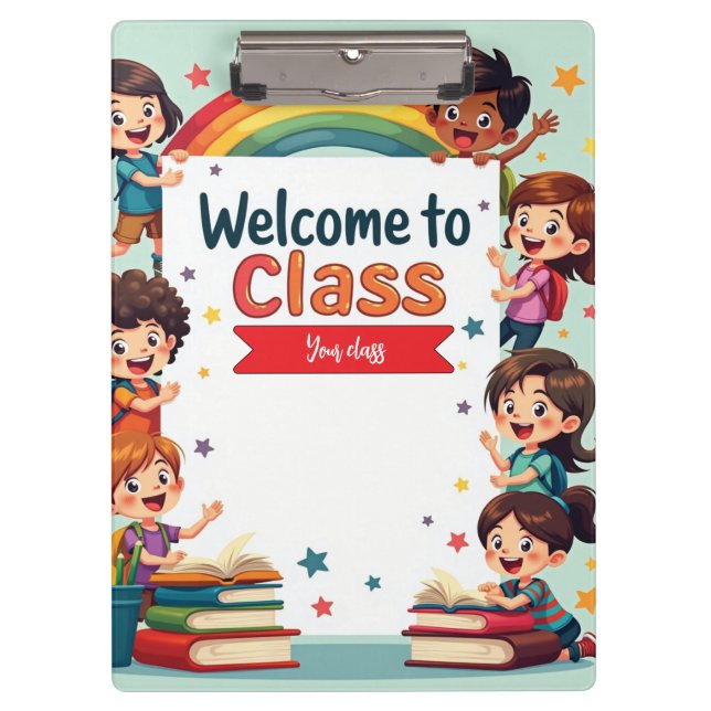 Colourful Rainbow Classroom Wall Art Clipboard (Front)