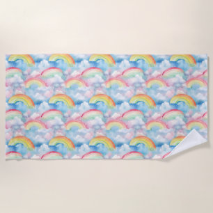 Colourful Rainbow, Cloud, and Snowflake Seamless Beach Towel