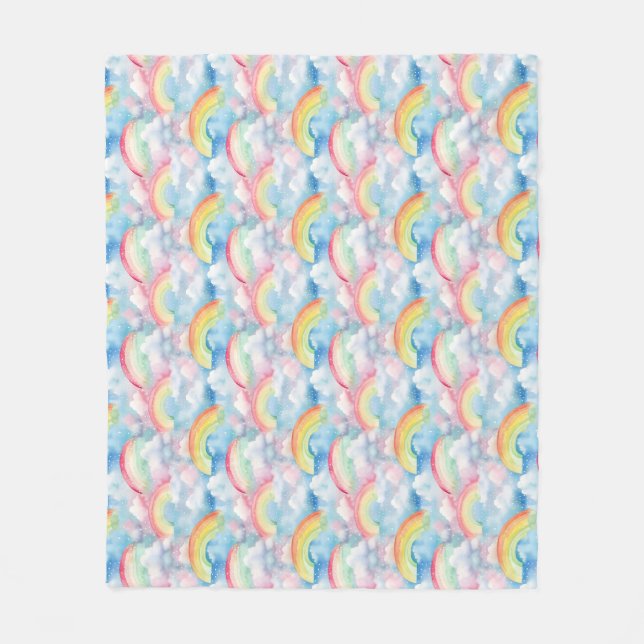Colourful Rainbow, Cloud, and Snowflake Seamless Fleece Blanket (Front)
