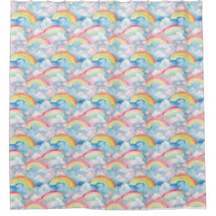 Colourful Rainbow, Cloud, and Snowflake Seamless Shower Curtain
