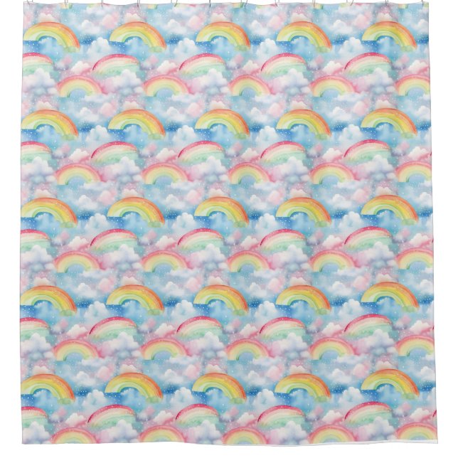 Colourful Rainbow, Cloud, and Snowflake Seamless Shower Curtain (Front)