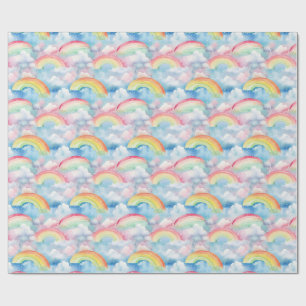 Colourful Rainbow, Cloud, and Snowflake Seamless Wrapping Paper