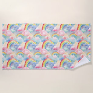 Colourful Rainbow, Cloud, and Star Beach Towel