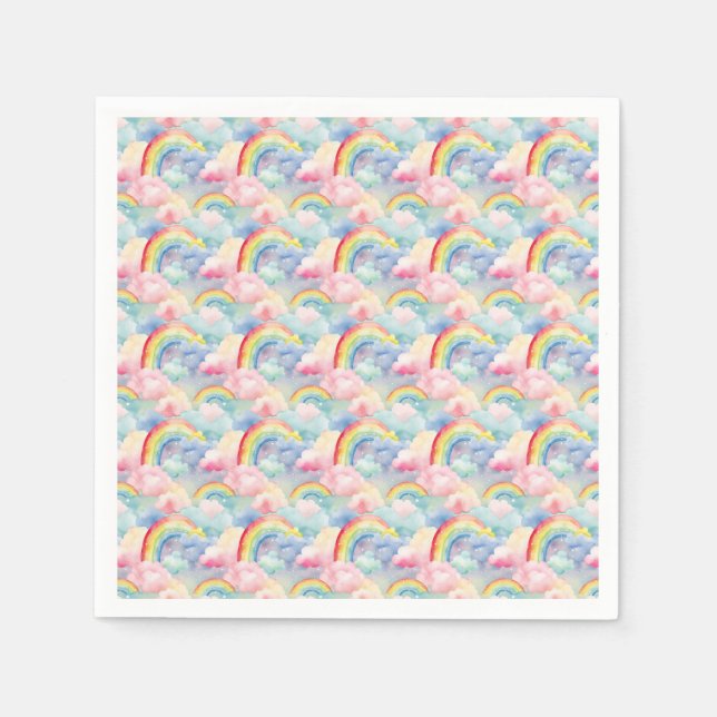 Colourful Rainbow, Cloud, and Star Napkin (Front)