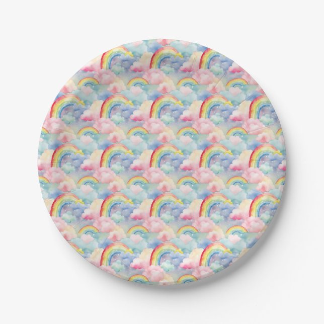 Colourful Rainbow, Cloud, and Star Paper Plate (Front)