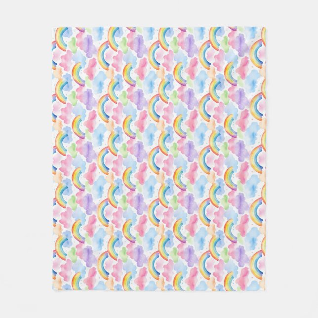 Colourful Rainbow, Cloud, and Star Pattern Fleece Blanket (Front)