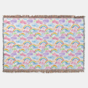 Colourful Rainbow, Cloud, and Star Pattern Throw Blanket