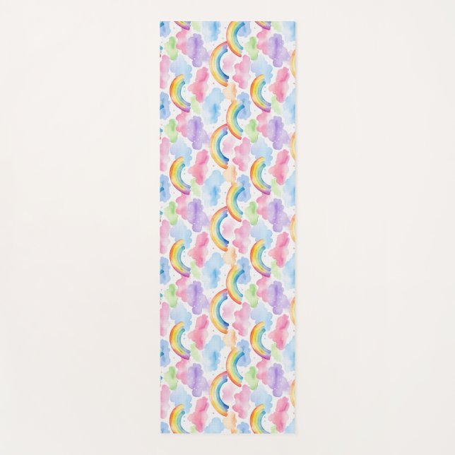 Colourful Rainbow, Cloud, and Star Pattern Yoga Mat (Front)