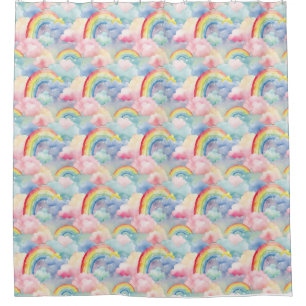 Colourful Rainbow, Cloud, and Star Shower Curtain