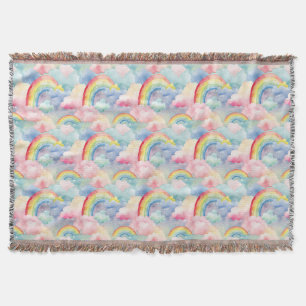 Colourful Rainbow, Cloud, and Star Throw Blanket