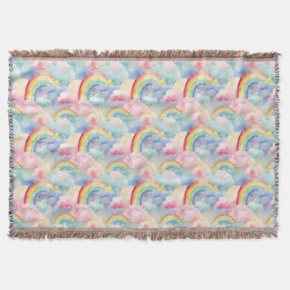 Colourful Rainbow, Cloud, and Star Throw Blanket