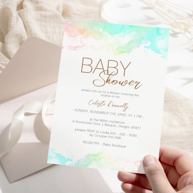Colourful Rainbow Clouds Gender Neutral Baby Showe Invitation (Creator Uploaded)