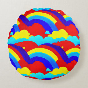 Colourful Rainbow Clouds Kids Pattern Round Cushion