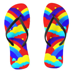 Colourful Rainbow Clouds Kids Pattern   Thongs