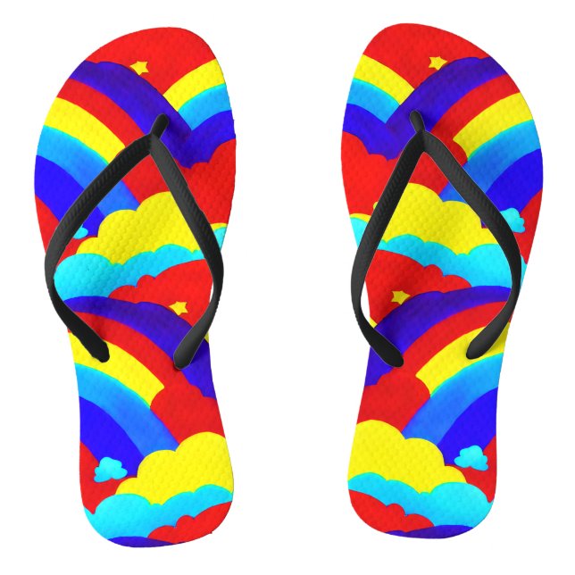 Colourful Rainbow Clouds Kids Pattern   Thongs (Footbed)