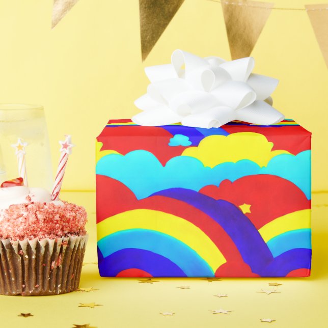 Colourful Rainbow Clouds Kids Pattern  Wrapping Paper (Birthday Party)