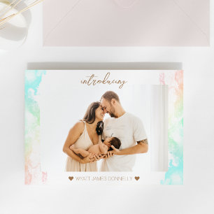 Colourful Rainbow Clouds Photo Birth Announcement Postcard