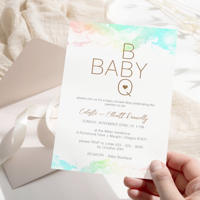 Colourful Rainbow Clouds White BBQ Baby Shower Invitation (Creator Uploaded)