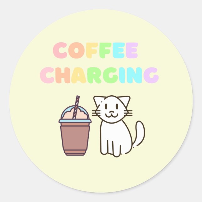 Colourful Rainbow Coffee&Cat classic round sticker (Front)