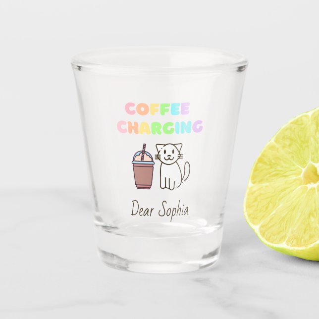 Colourful Rainbow Coffee&Cat  Shot Glass (Front)