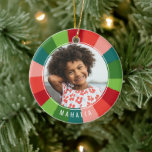 Colourful Rainbow Colour Wheel Kids Photo Christma Ceramic Ornament<br><div class="desc">This fun photo Christmas ornament is sure to brighten up your tree this year! It features a colourful, hand painted colour wheel in retro colours of red, orange red, blush pink, teal, crisp green, and lime green. It's easy to personalise and contains a photo template on both the front and...</div>