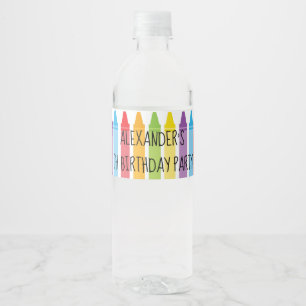 Colourful Rainbow Coloured Crayons Birthday Party Water Bottle Label
