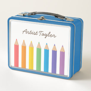Colourful Rainbow Colouring Pencils Kids Artist Metal Lunch Box